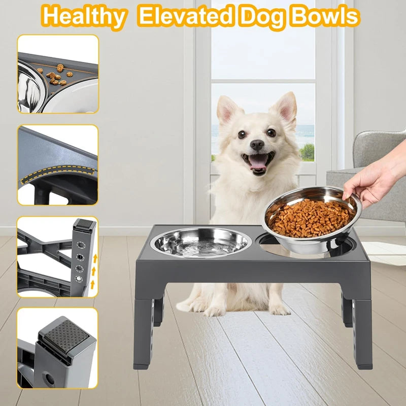 🥣 Comedero Elevado Ajustable para Perros – Bowl de Comida y Agua, Anti-Desbordes y Slow Feeder