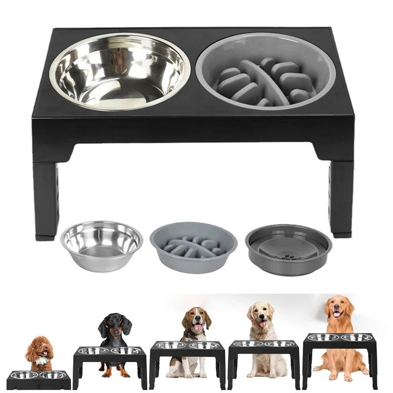 🥣 Comedero Elevado Ajustable para Perros – Bowl de Comida y Agua, Anti-Desbordes y Slow Feeder
