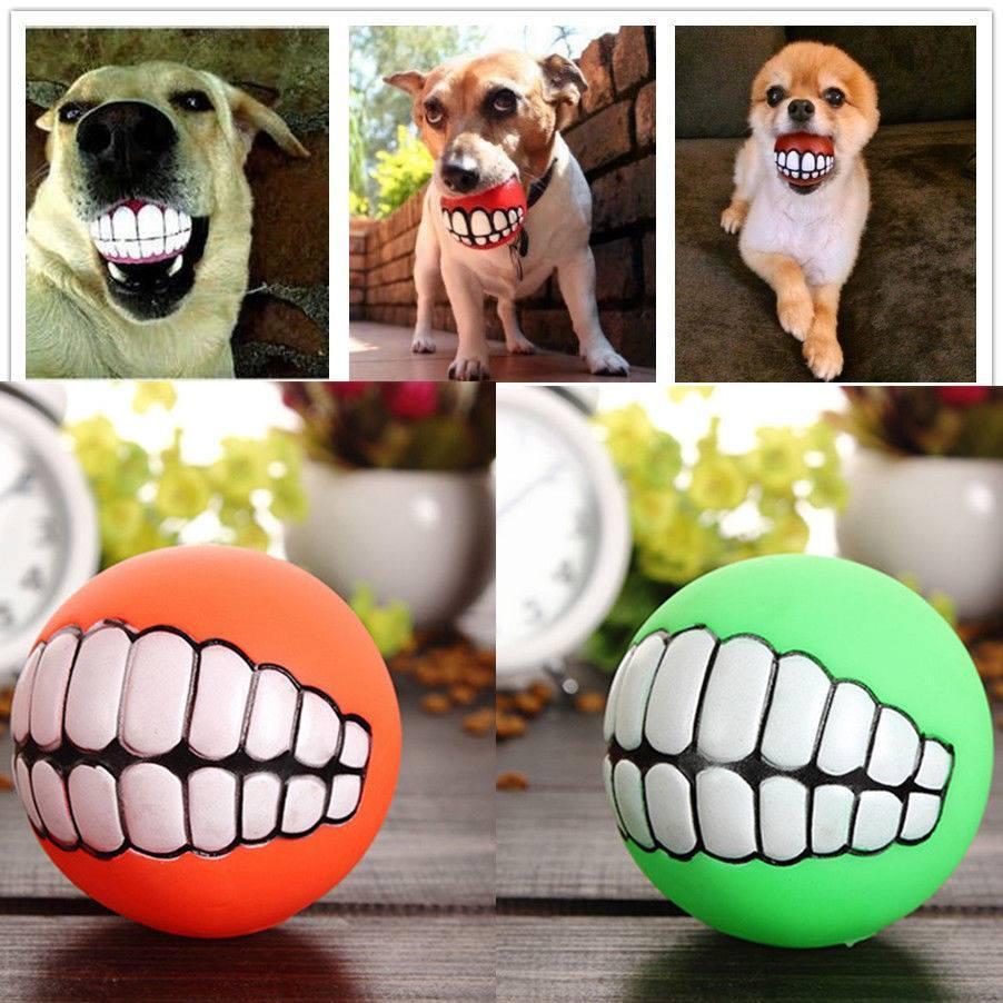 Pelota Divertida con Dientes para Mascotas – Juguete Masticable con Sonido Chirriante