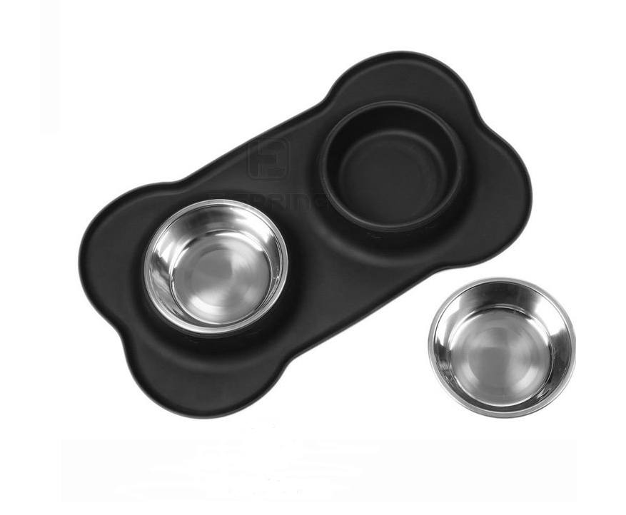 Plato de Acero Inoxidable Antiderrame con Base de Silicona Antideslizante para Perros y Gatos
