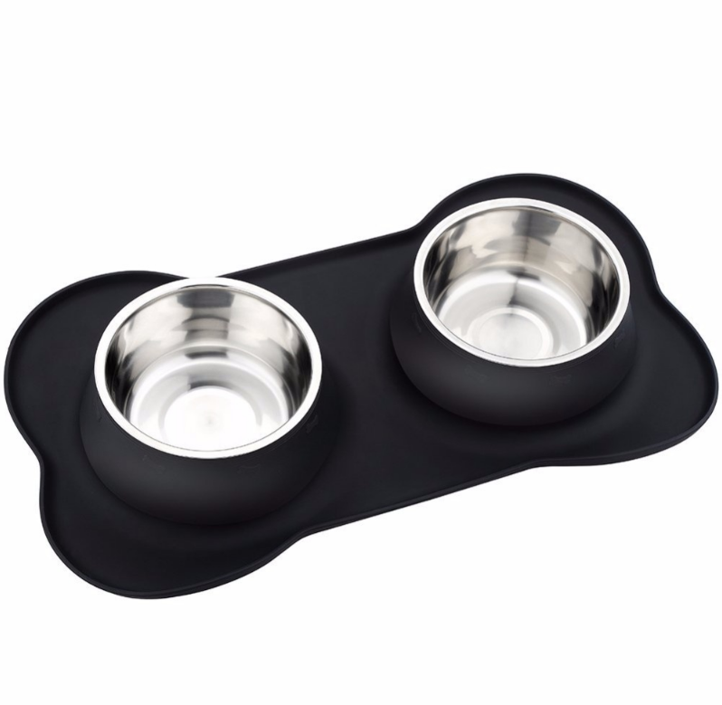 Plato de Acero Inoxidable Antiderrame con Base de Silicona Antideslizante para Perros y Gatos
