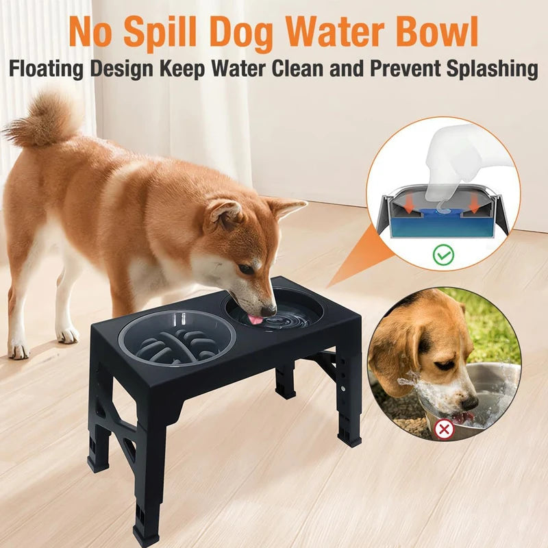 🥣 Comedero Elevado Ajustable para Perros – Bowl de Comida y Agua, Anti-Desbordes y Slow Feeder