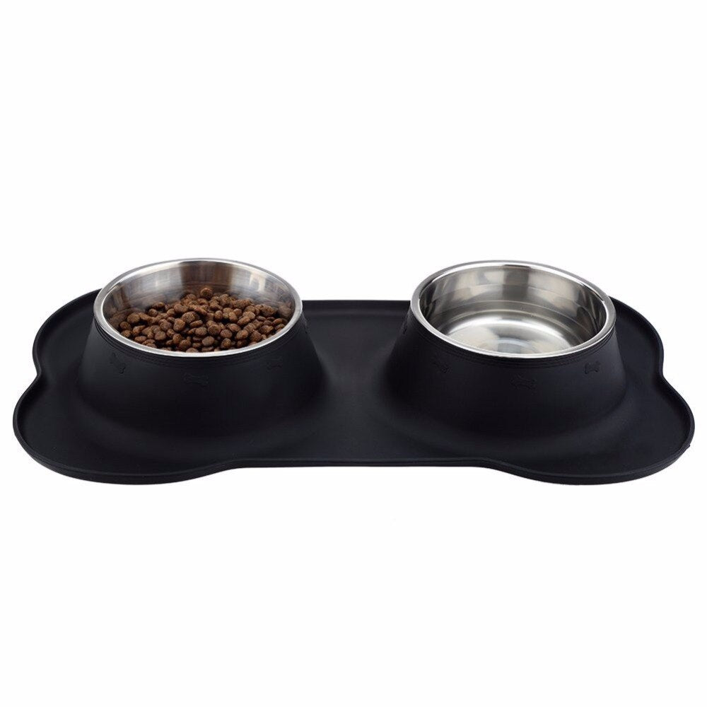 Plato de Acero Inoxidable Antiderrame con Base de Silicona Antideslizante para Perros y Gatos